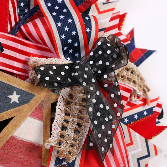 17.7" Patriotic Stars & Stripes Ribbon Wreath - Holiday Spirit Shop