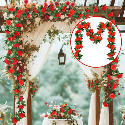 Set of 2 Artificial Silk Rose Vine Hanging Garland