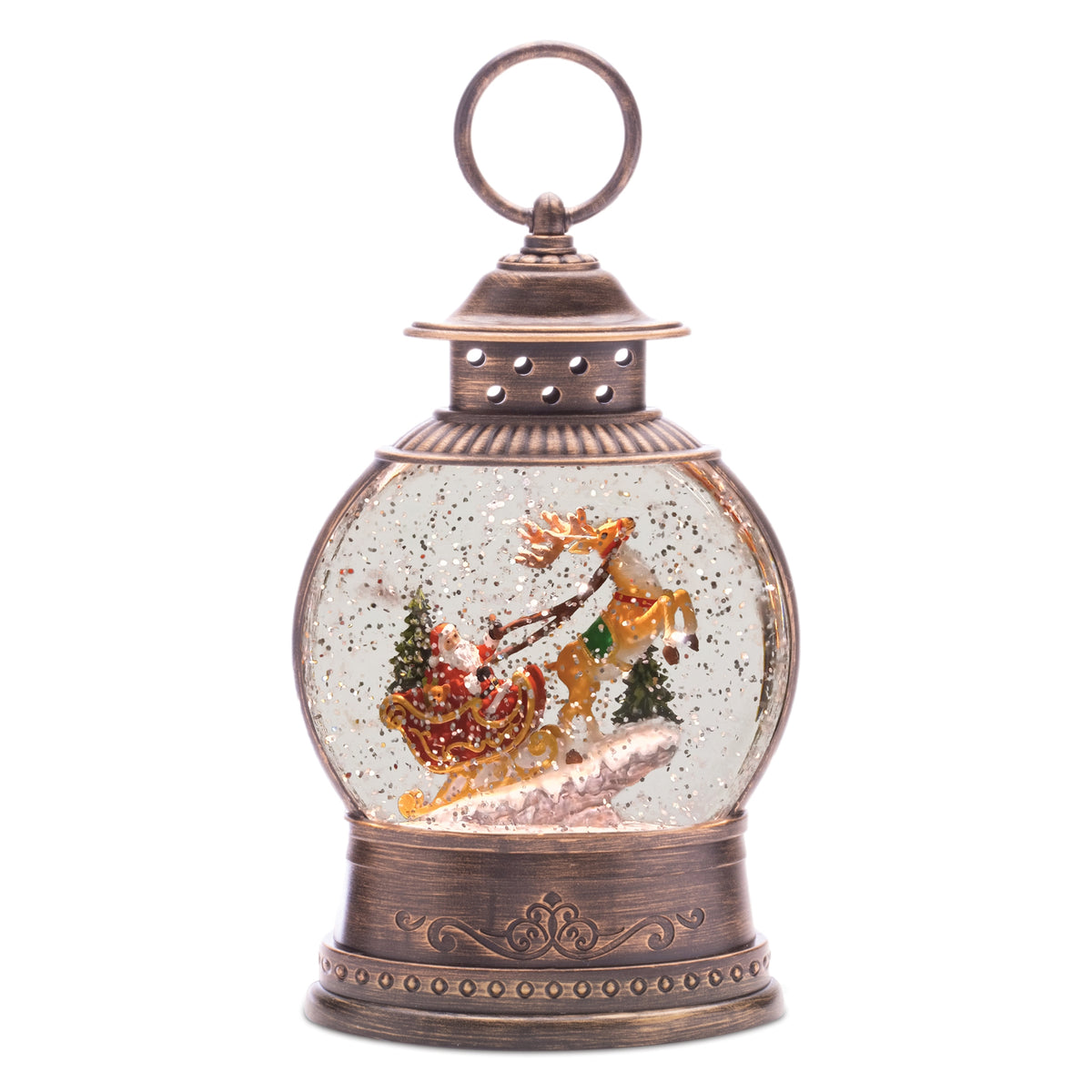 9-Inch LED Santa Sleigh Christmas Snow Globe with Swirling Snow – manufacturer product image