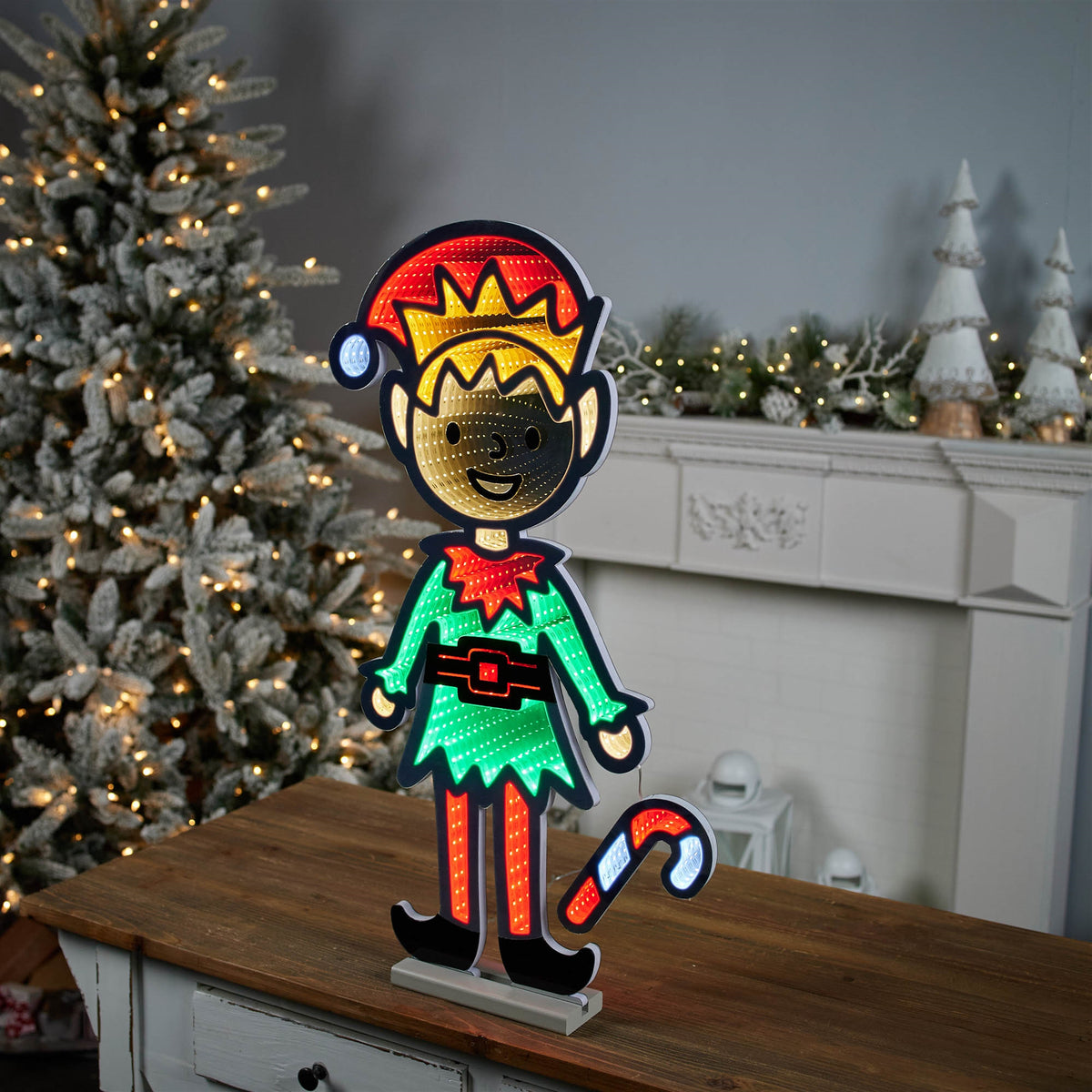 29-Inch Holiday Elf with Candy Cane Lighted Christmas Decoration – Ekkolight – Melrose manufacturer image 2