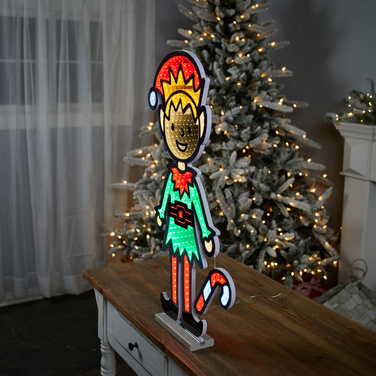 29-Inch Holiday Elf with Candy Cane Lighted Christmas Decoration – Ekkolight – Melrose manufacturer image 3