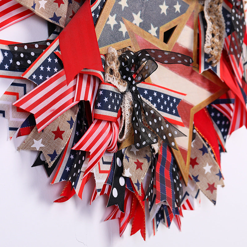17.7" Patriotic Stars & Stripes Ribbon Wreath