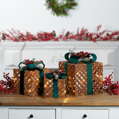 LED Woven Christmas Presents, Set of 3 - Melrose International manufacturer photo 2