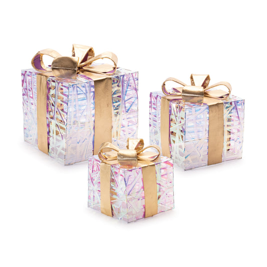 Gold LED Woven Christmas Gift Boxes with Bows – Set of 3 – original Melrose manufacturer photo