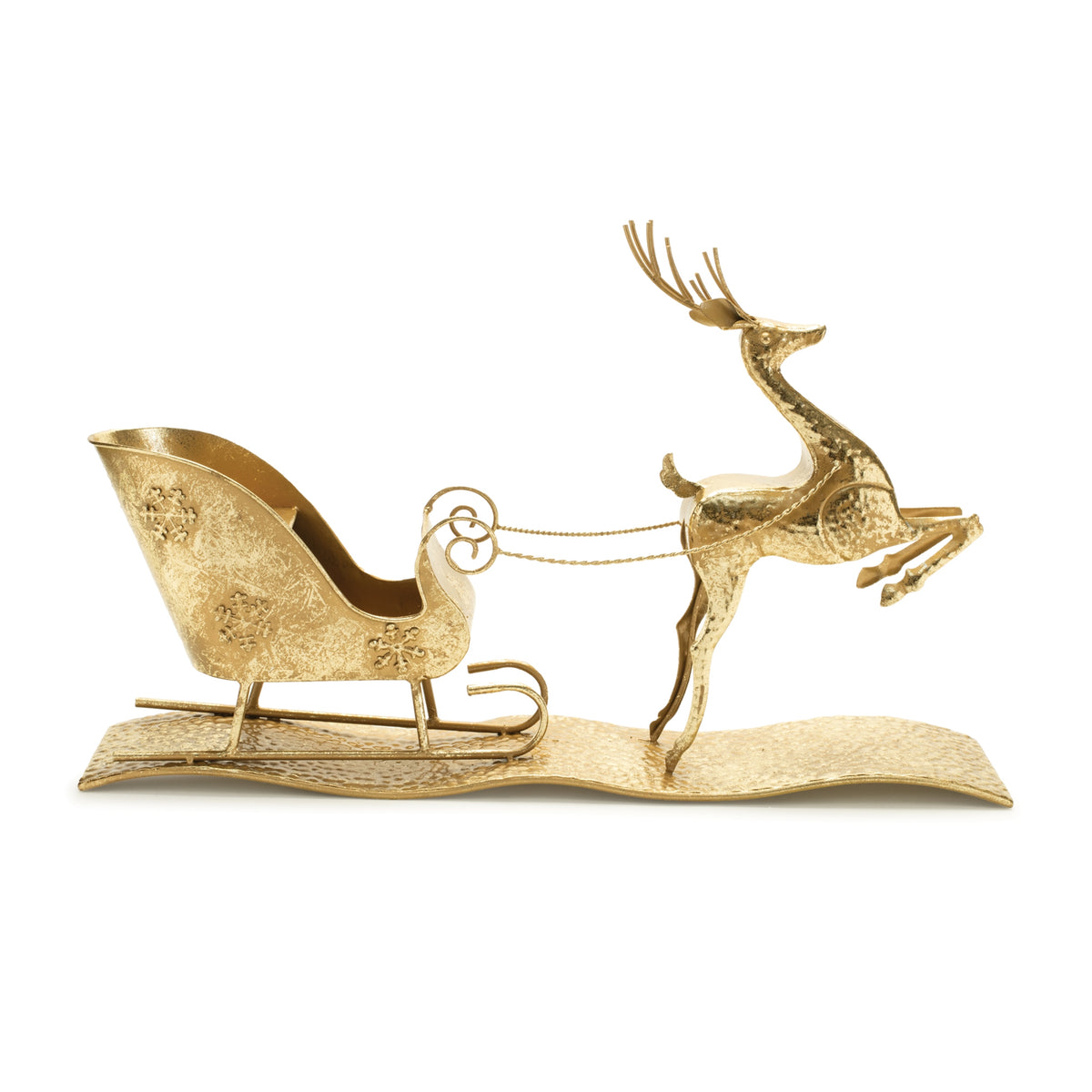 Hammered Metal Deer with Sleigh 25.5"L — Melrose International product photo