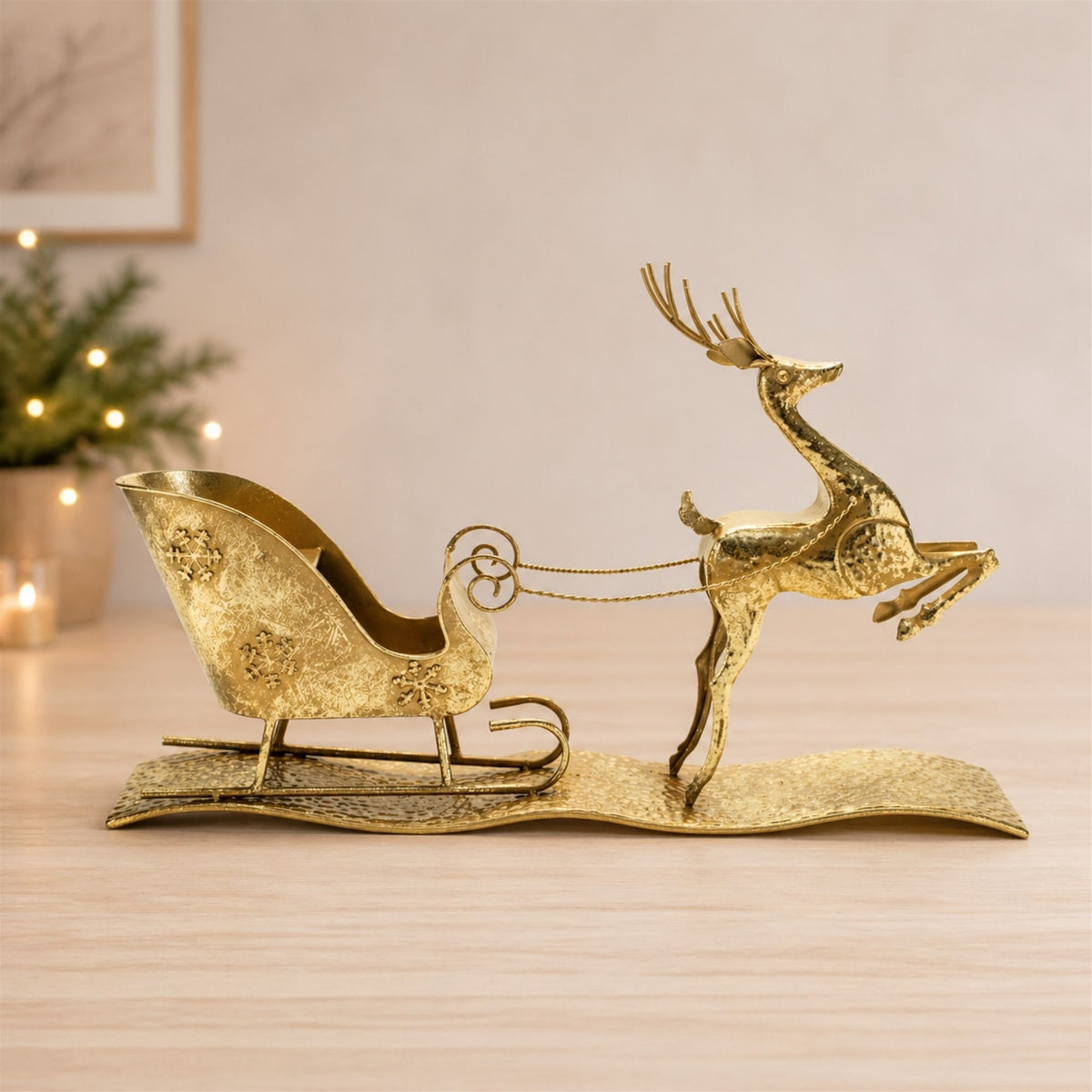 Hammered Metal Deer with Sleigh 25.5"L — manufacturer image 2