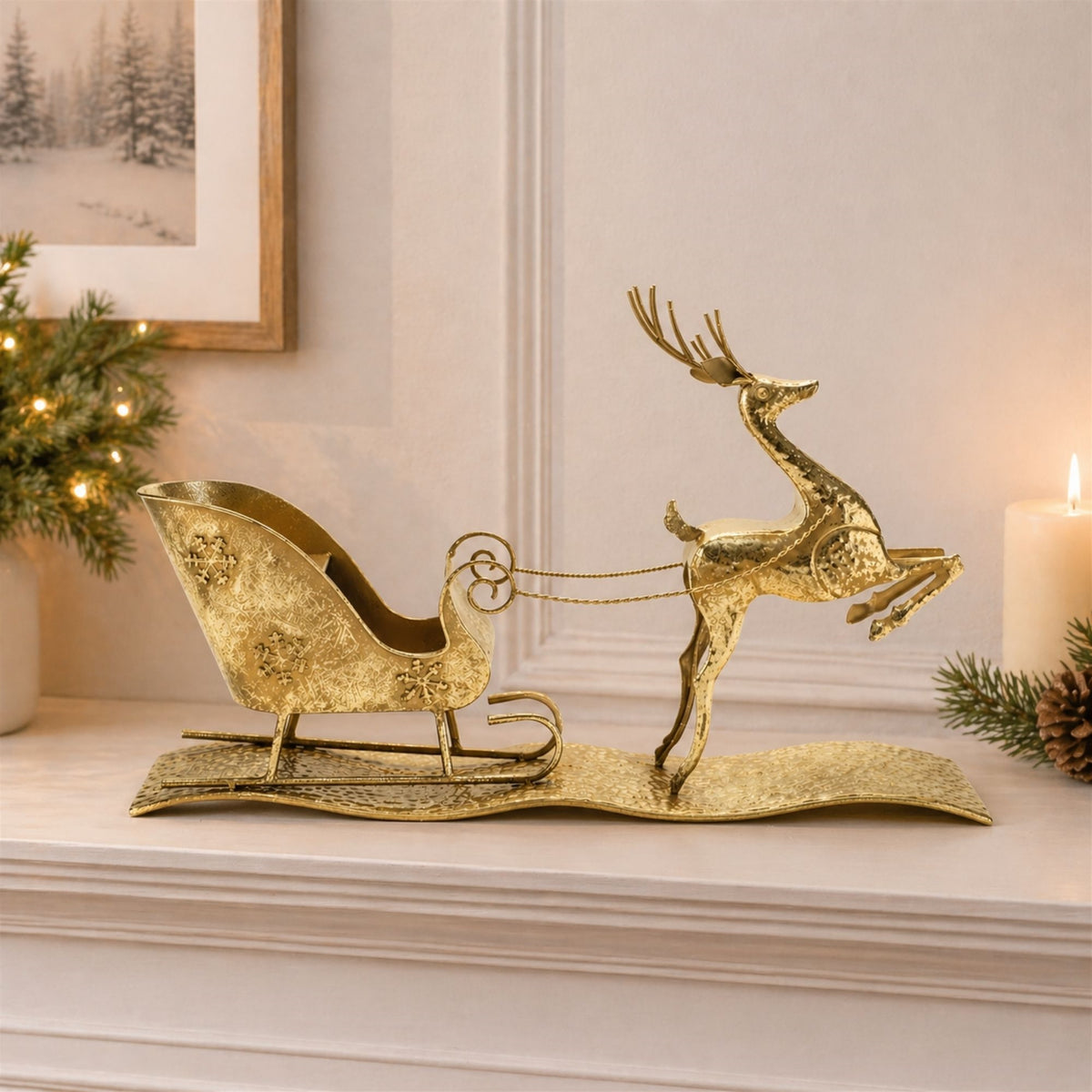 Hammered Metal Deer with Sleigh 25.5"L — manufacturer image 3