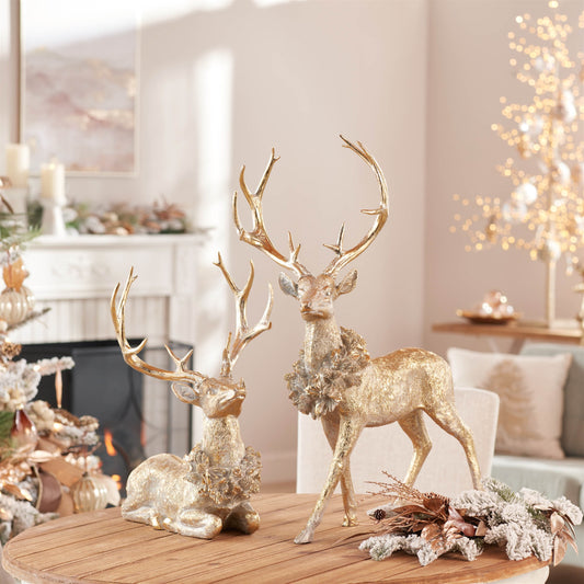Gold Christmas Deer with Wreaths – Set of 2, Up to 27.5 Inches – Melrose manufacturer photo 2