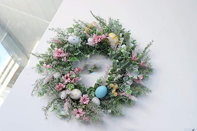 13.8" Easter Eggs & Blooms Rattan Wreath