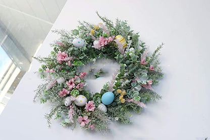 13.8" Easter Eggs & Blooms Rattan Wreath