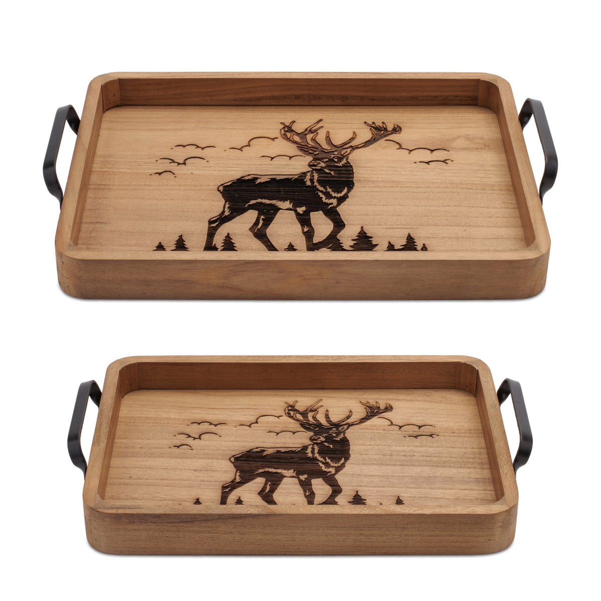 Woodland Deer Wooden Christmas Trays – Set of 2 – main product image