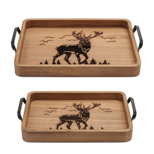 Woodland Deer Wooden Christmas Trays – Set of 2 – main product image