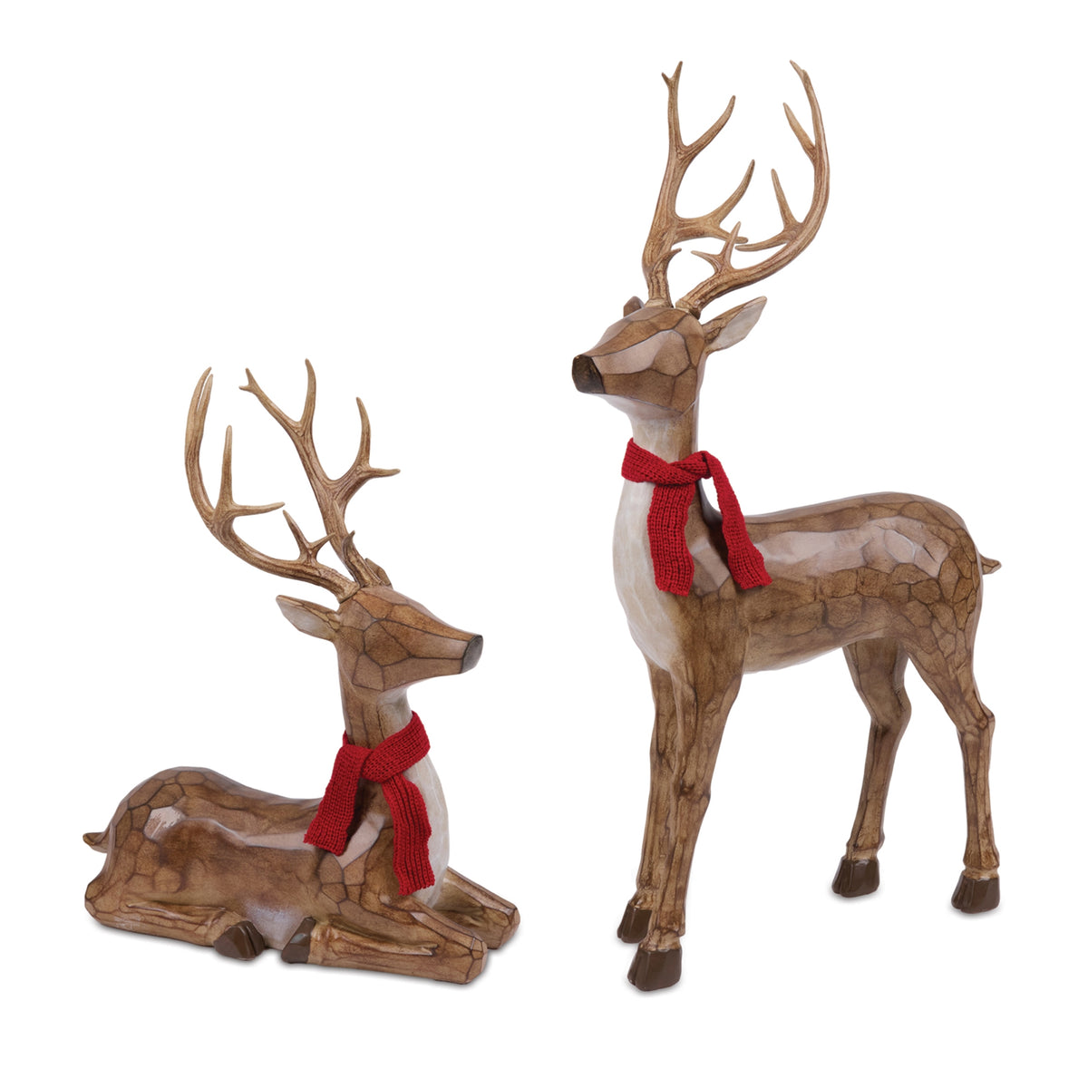 3 Ft & 2 Ft Tall Woodland Christmas Deer with Red Scarves – Set of 2 – manufacturer product photo