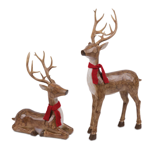 3 Ft & 2 Ft Tall Woodland Christmas Deer with Red Scarves – Set of 2 – manufacturer product photo