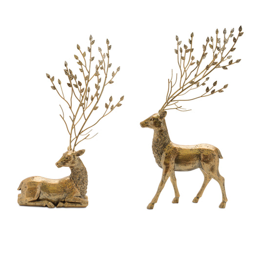 Distressed Deer with Metal Tree Antlers (Set of 2) — Melrose International product photo