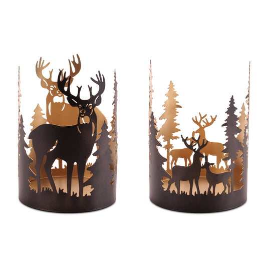 Cut Metal Deer and Forest Candle Holder (Set of 2) – manufacturer product image