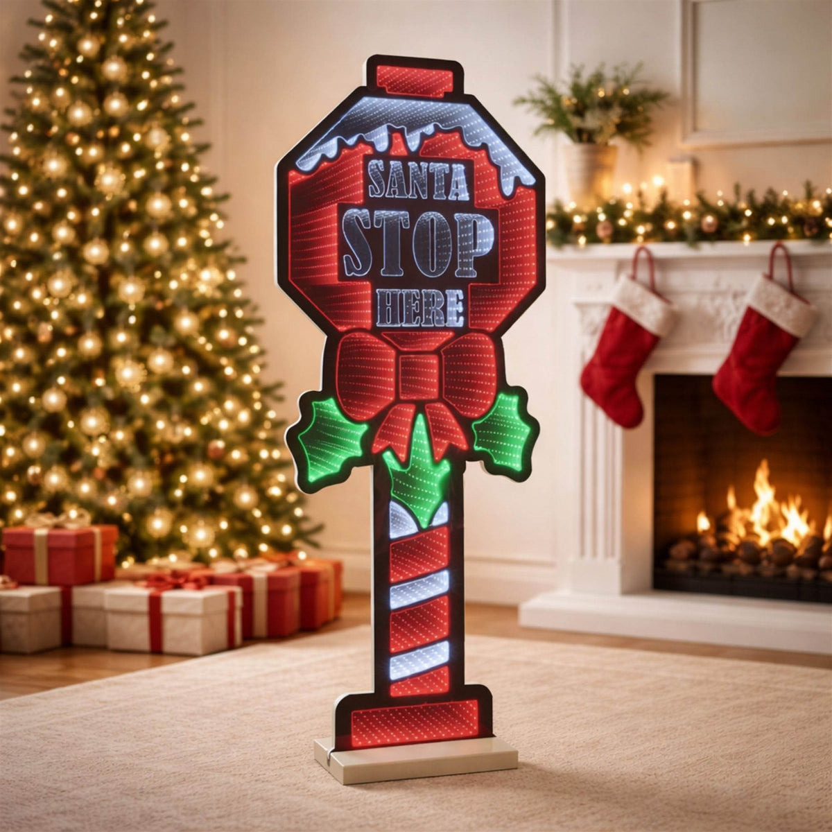 47-Inch Santa Stops Here Lighted Christmas Sign – Ekkolight – Melrose manufacturer image 3