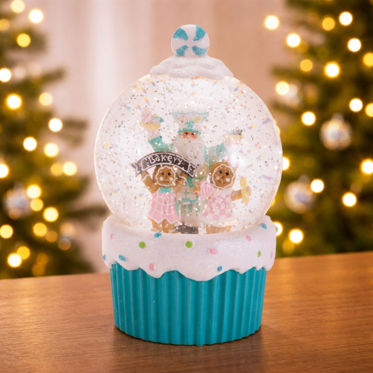 7.5-Inch Santa & Gingerbread Bakery LED Christmas Snow Globe – Melrose manufacturer image 3