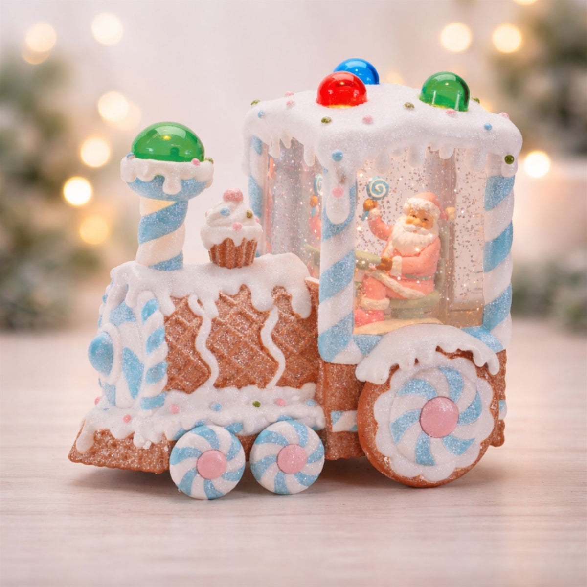 7-Inch Santa & Gingerbread Train LED Christmas Snow Globe – Melrose manufacturer image 2