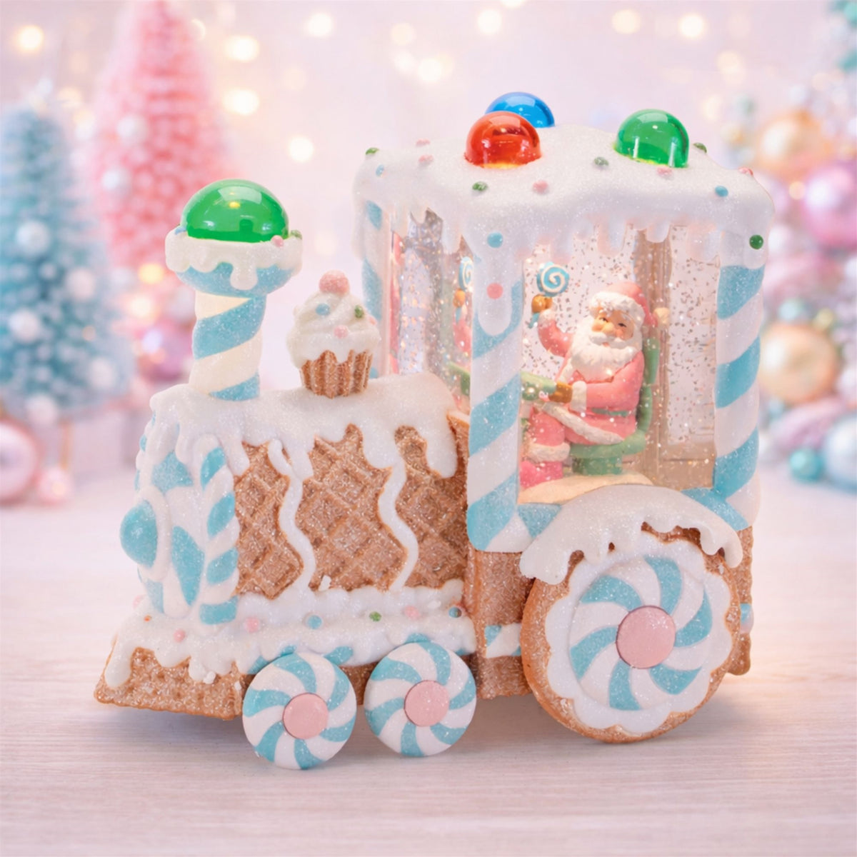 7-Inch Santa & Gingerbread Train LED Christmas Snow Globe – Melrose manufacturer image 3