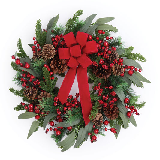 24-Inch Fresh Touch Pine & Berry Christmas Wreath with Bow – manufacturer main product photo