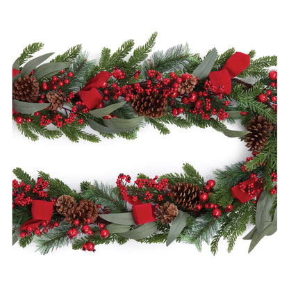 6 Ft Fresh Touch Pine & Berry Christmas Garland with Ribbon – manufacturer product view 3