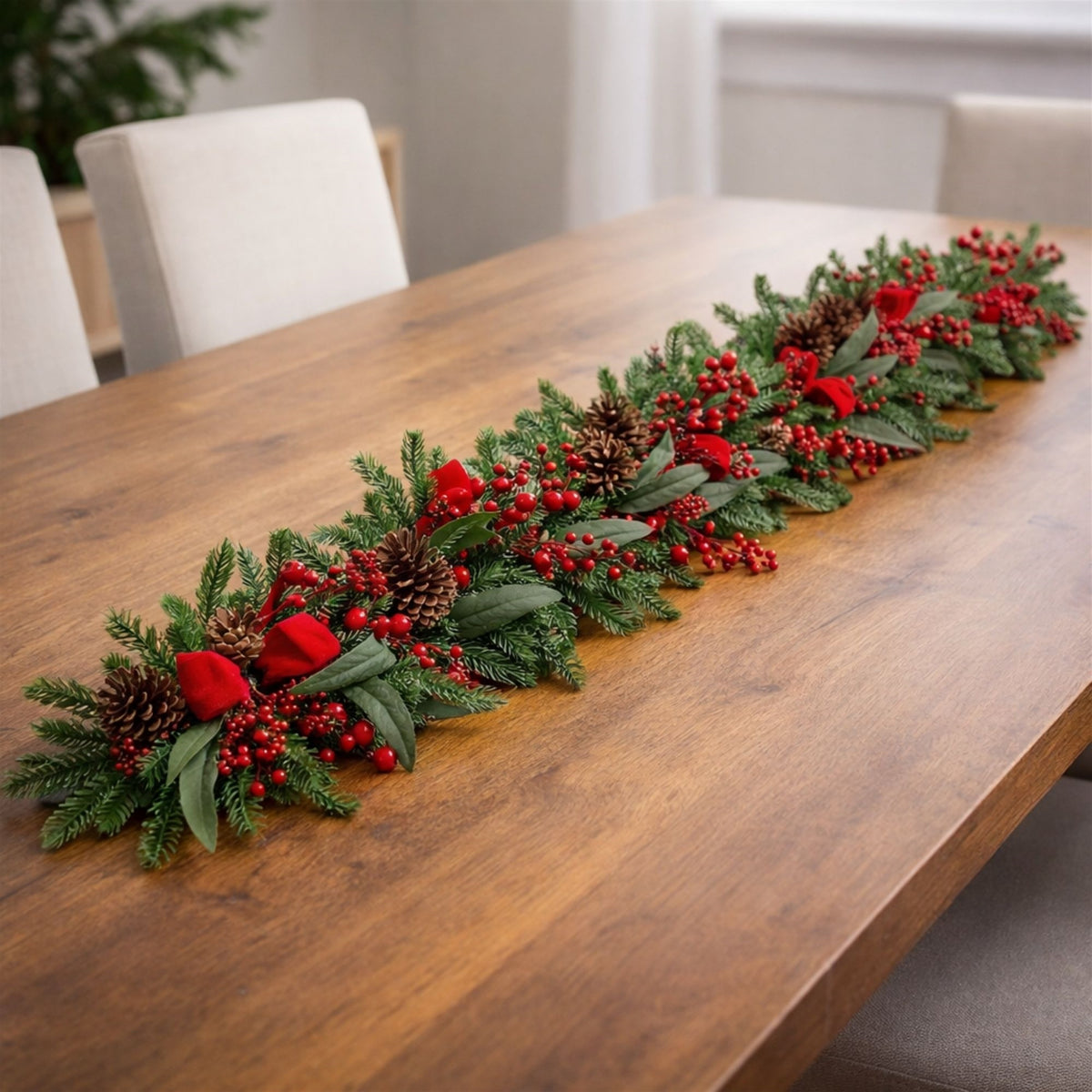 6 Ft Fresh Touch Pine & Berry Christmas Garland with Ribbon – manufacturer product view 2