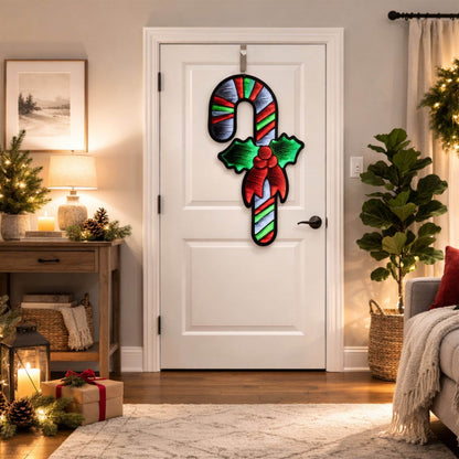 35-Inch Hanging Candy Cane with Holly Lighted Christmas Decoration – Ekkolight – Melrose manufacturer image 2