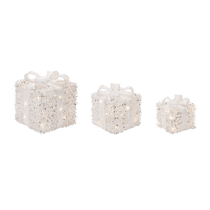 White & Silver LED Tinsel Christmas Gift Boxes – Set of 3 – original Melrose manufacturer photo