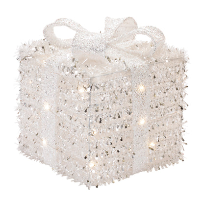 White & Silver LED Tinsel Christmas Gift Boxes – Set of 3 – Melrose manufacturer photo 2