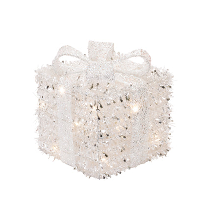 White & Silver LED Tinsel Christmas Gift Boxes – Set of 3 – Melrose manufacturer photo 3