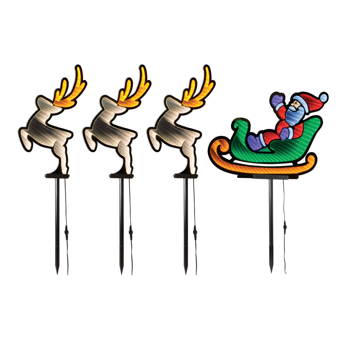 Santa Sleigh and Reindeer Ekkolight Pathway Stakes – Set of 4 — manufacturer product photo