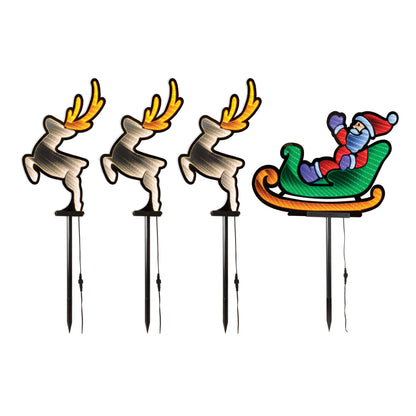 Santa Sleigh and Reindeer Ekkolight Pathway Stakes – Set of 4 — manufacturer product photo