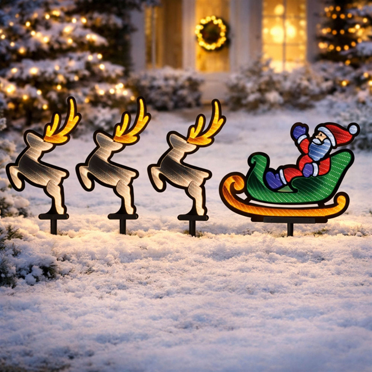 Santa Sleigh and Reindeer Ekkolight Pathway Stakes – Set of 4 — additional manufacturer photo 2