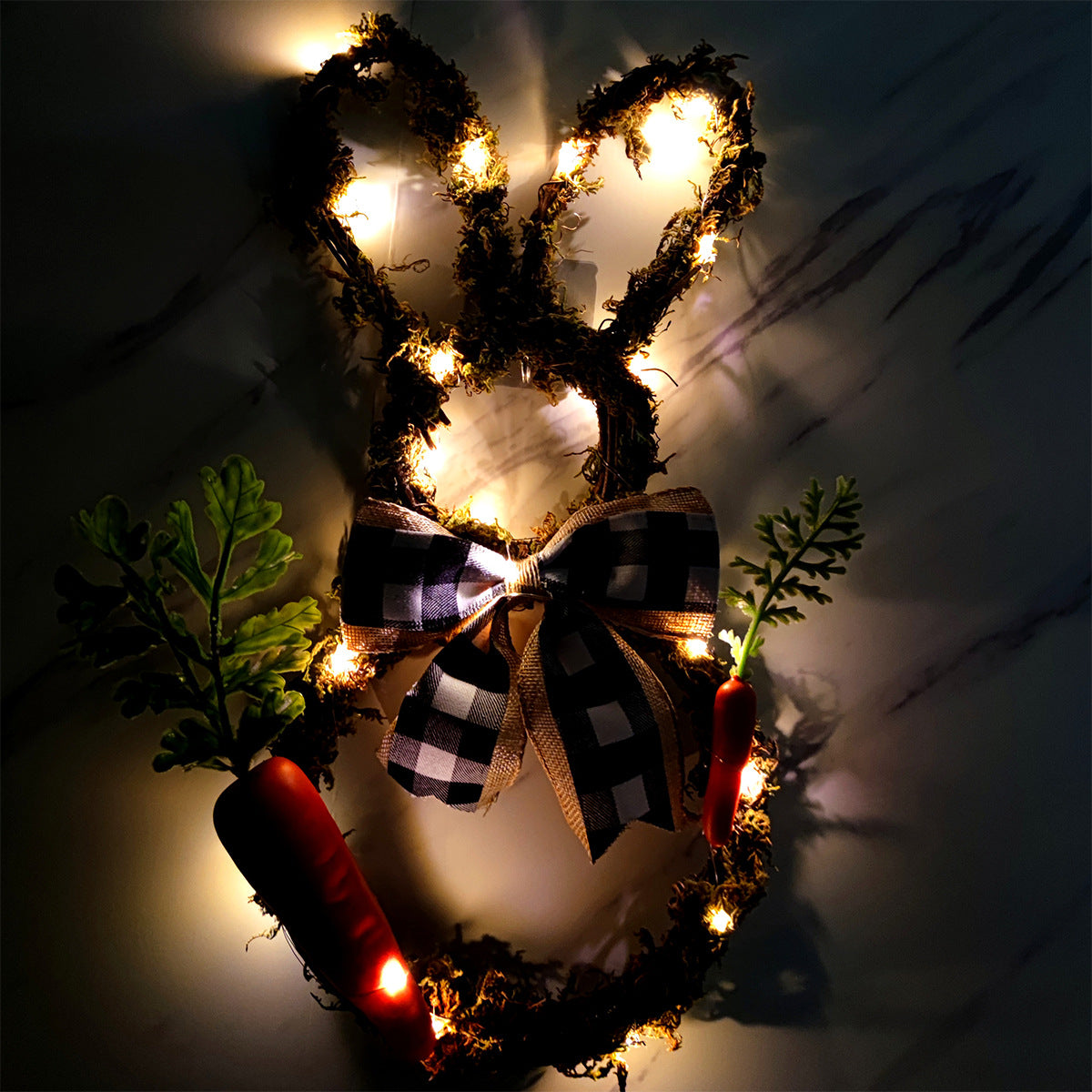 17" Rattan Easter Bunny Wreath - Lighted