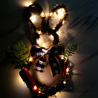 17" Rattan Easter Bunny Wreath - Lighted