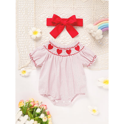 Newborn - 18 Months Baby Valentine's Day Short Sleeve Heart Romper