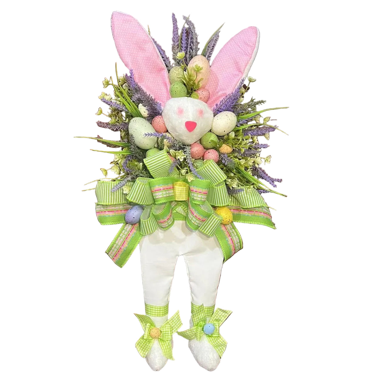 Easter bunny wreath with colorful eggs and flowers