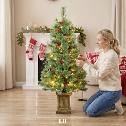 4 Ft Pre-Lit Christmas Pine Trees with Berries, Set of 2 – additional product view 3