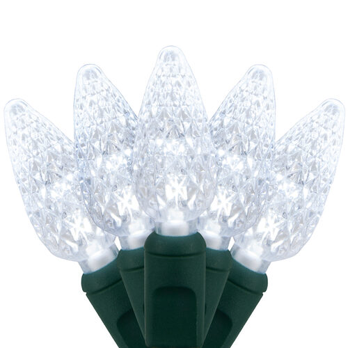 C6 cool white Christmas lights on green wire