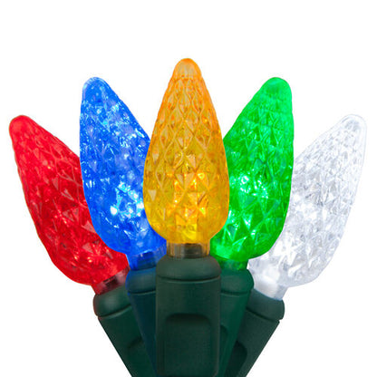 C6 multicolor Christmas lights on green wire