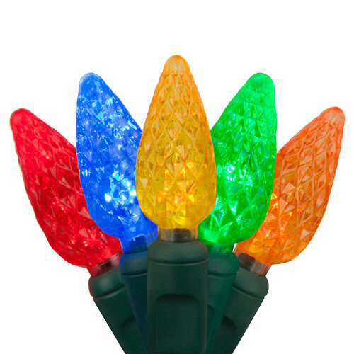 C6 multicolor Christmas lights on green wire
