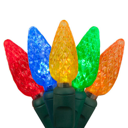 C6 multicolor Christmas lights on green wire