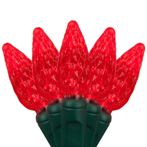 C6 red Christmas lights on green wire