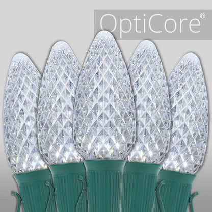 cool white C9 OptiCore LED Christmas string lights on green wire