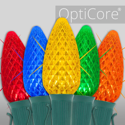 Multicolor C9 OptiCore Twinkle LED Christmas string lights on green wire
