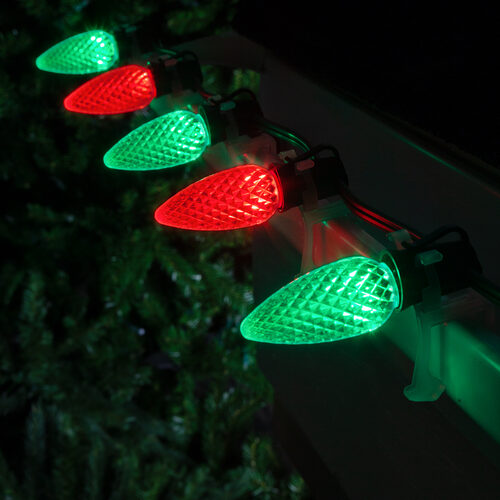 Red Green C9 OptiCore LED Christmas string lights on green wire