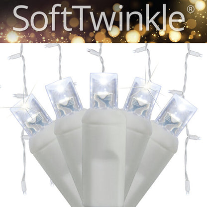 Cool White 70 LED 5mm SoftTwinkle icicle Christmas lights on white wire