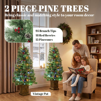 4 Ft Pre-Lit Christmas Pine Trees with Berries, Set of 2 – additional product view 4