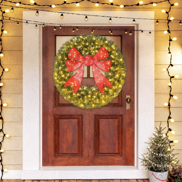 36 Inch Pre-Lit Christmas Wreath with 3D Red Bow – additional product view 8